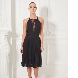 Reuna black halter neck lace bodice skater dress